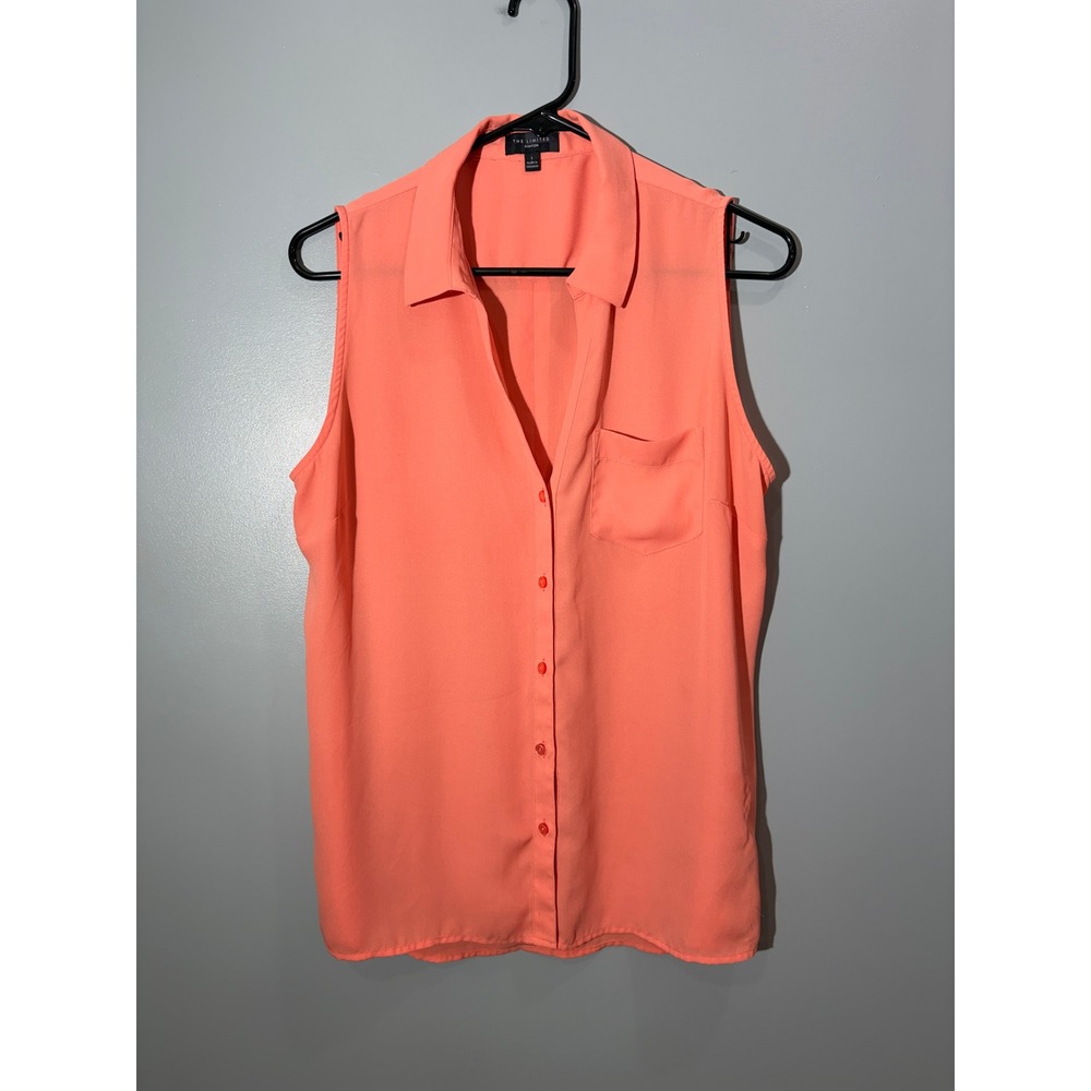 The Limited Ashton Sleeveless Button Down Blouse Coral Orange Women Large Pocket